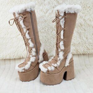 Camel 311 Furry Goth Tan Platform Festival Knee Boots